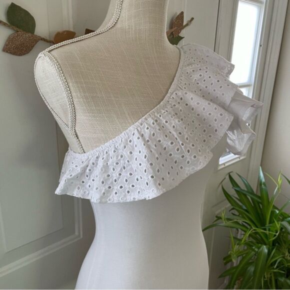 Zara One Shoulder Ruffle Bodysuit Stretch One Piece Top White (Size S) - Picture 7 of 11